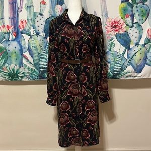 Dark Romatic Floral Rose Sexy Shirt Dress Ann Taylor Size M